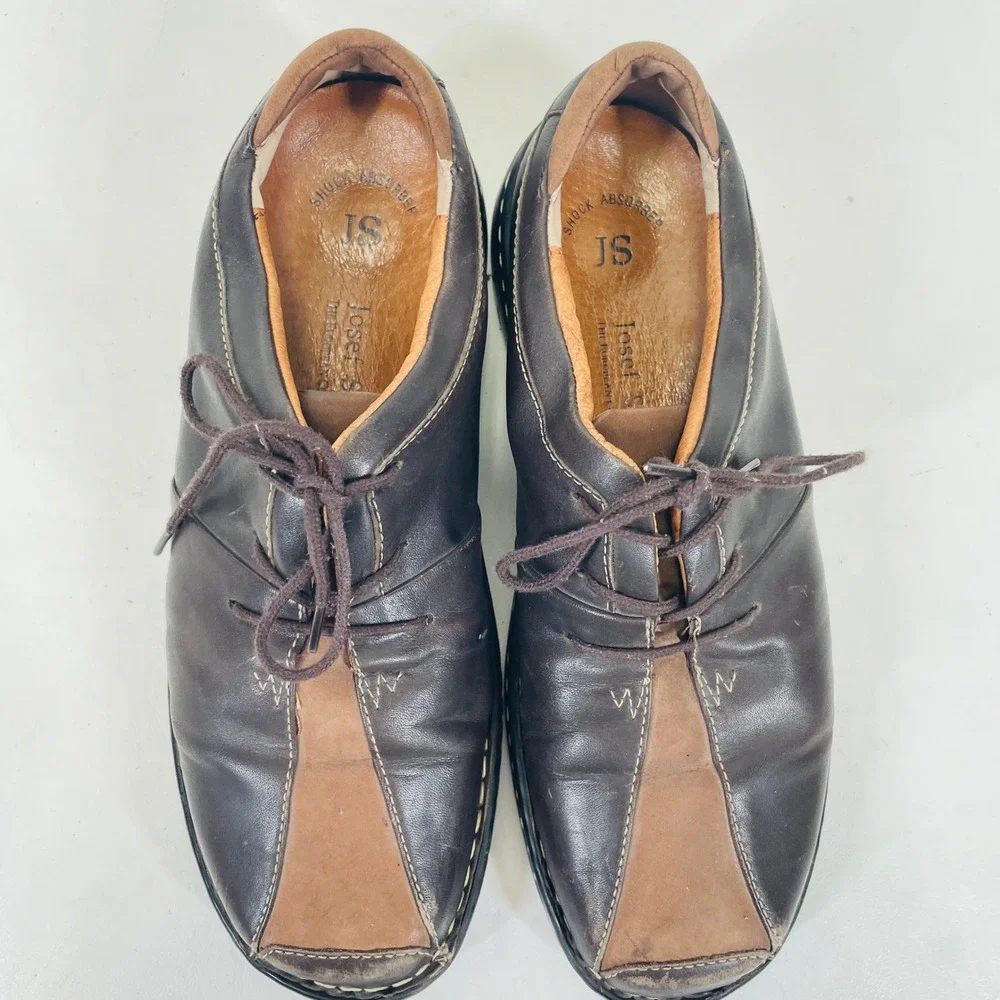 Josef Seibel Mens Brown Leather Two Tone Square Toe Oxford Shoes Size 40